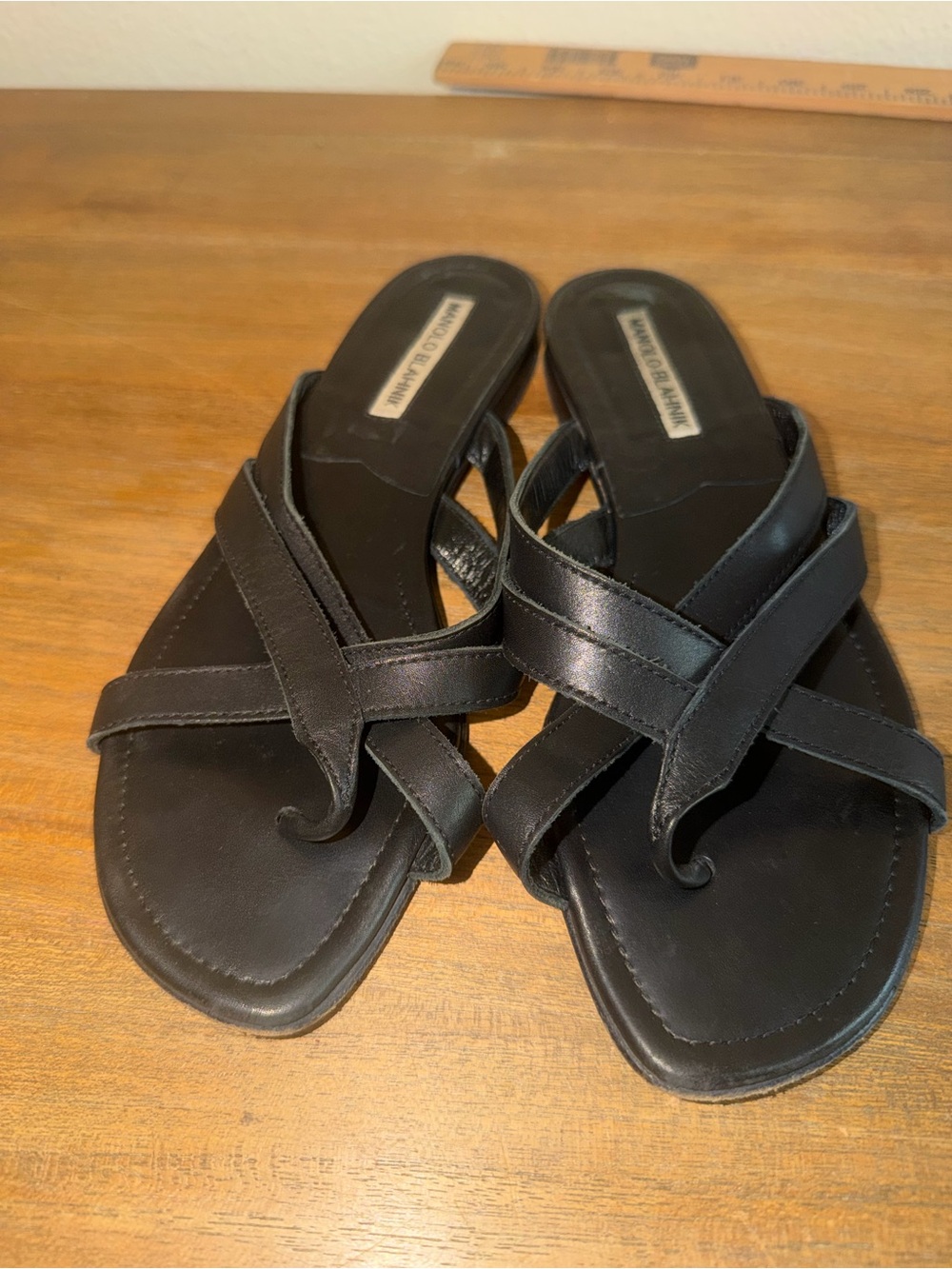 Manolo Blahnik Black Cross-Strap Slide Sandals
